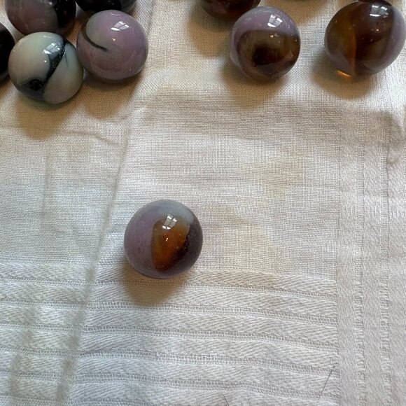 Glass Marbles Agate Lavender Glass Brown Patch Ribbon Lot of 20 - Picture 2 of 2